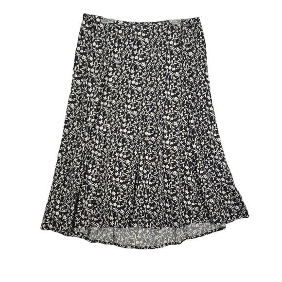 CJ Banks Women's Plus 14W Black White Floral Hi-Low Pull-On Midi Skirt Elastic - Picture 1 of 5